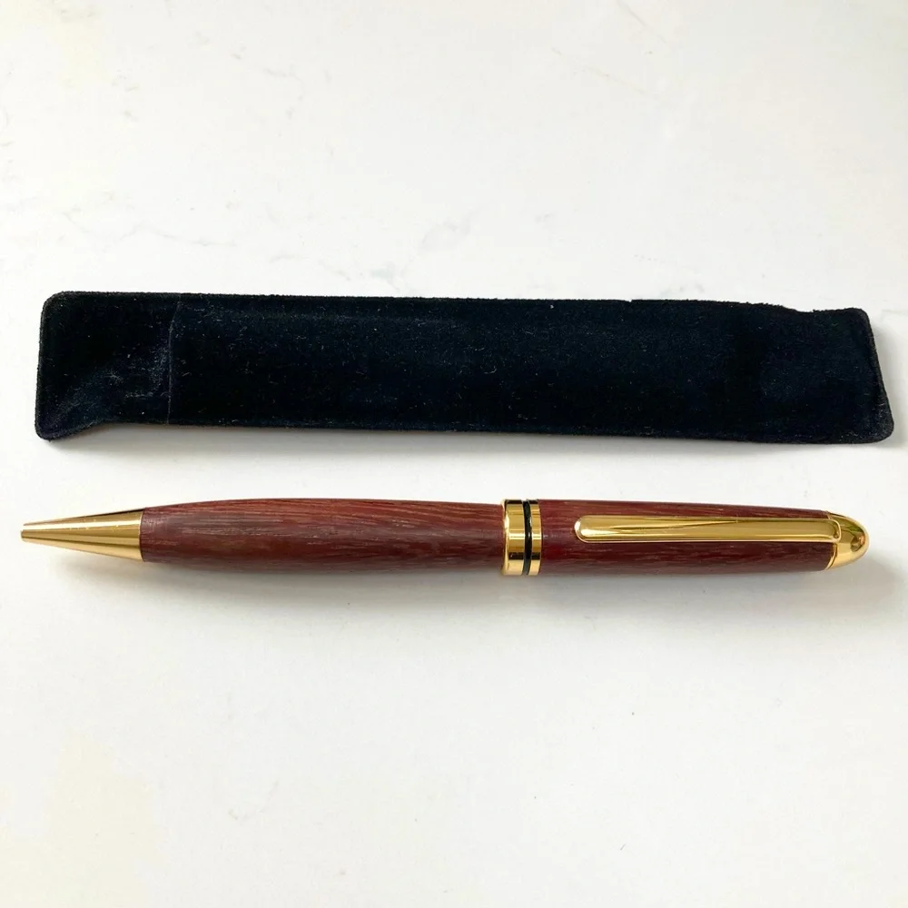 Wooden Hand-Crafted Brown and Gold Pen